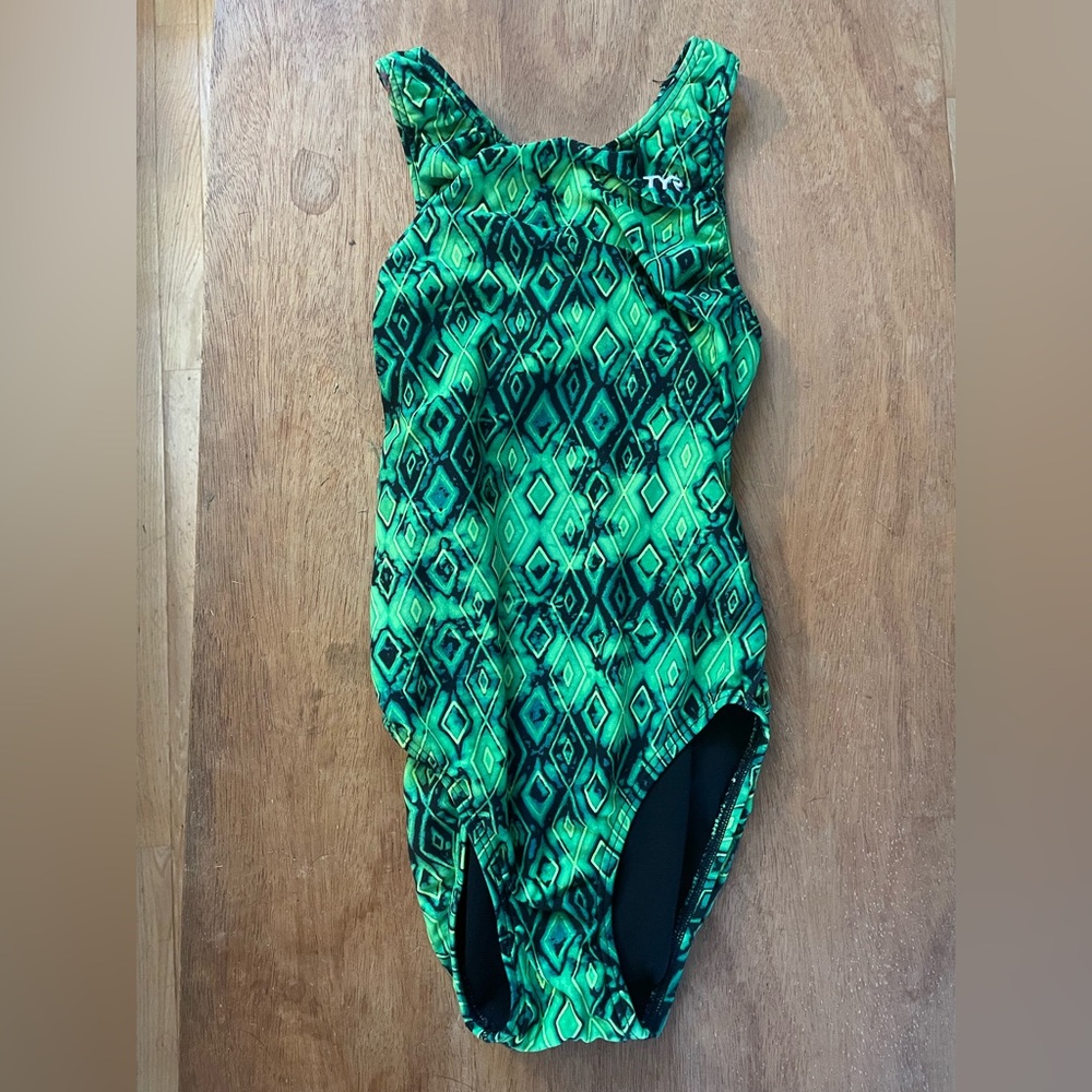 Green Geometric Kids Swimsuit